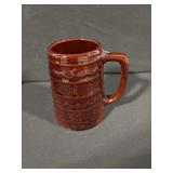 Brown Glazed Ceramic Mugs - 8-Piece Set With Floral Pattern