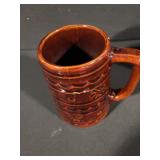 Brown Glazed Ceramic Mugs - 8-Piece Set With Floral Pattern