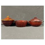 Marcrest Oven-Proof Stoneware Lidded Bowls - Set of 3