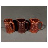 3x Brown Stoneware Mugs - Oven-Proof - Made in USA