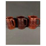 3x Brown Stoneware Mugs - Oven-Proof - Made in USA