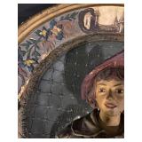 Vintage Round Relief Plaque with 3D Woman Figure - Hanging Art