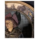 Vintage Round Relief Plaque with 3D Woman Figure - Hanging Art