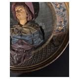 Vintage Round Relief Plaque with 3D Woman Figure - Hanging Art