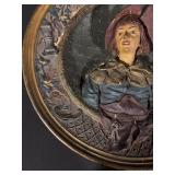 Vintage Round Relief Plaque with 3D Woman Figure - Hanging Art