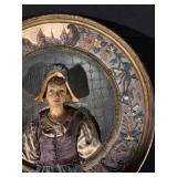 Decorative Circular Tin Plaque with 3D Woman in Period Dress