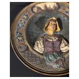 Decorative Circular Tin Plaque with 3D Woman in Period Dress