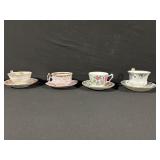 Assorted Floral Teacups & Saucers - Porcelain, Gold Trim