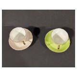 2x Teacups With Saucers - Pink & Lime Green