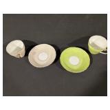 2x Teacups With Saucers - Pink & Lime Green