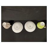 2x Teacups With Saucers - Pink & Lime Green