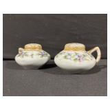 Pair Floral Porcelain Salt & Pepper Shaker Set with Lidded Tops