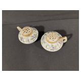 Pair Floral Porcelain Salt & Pepper Shaker Set with Lidded Tops