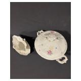 Floral Porcelain Covered Sugar Bowl With Lid And Two Handles