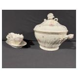 Floral Porcelain Covered Sugar Bowl With Lid And Two Handles
