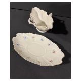 Floral Porcelain Covered Sugar Bowl With Lid And Two Handles