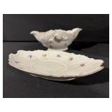 Floral Porcelain Covered Sugar Bowl With Lid And Two Handles