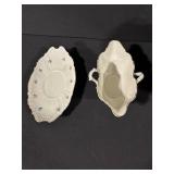 Floral Porcelain Covered Sugar Bowl With Lid And Two Handles