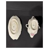 Floral Porcelain Covered Sugar Bowl With Lid And Two Handles