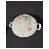 Floral Porcelain Covered Sugar Bowl With Lid And Two Handles