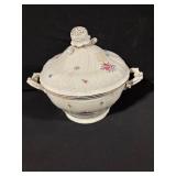 Floral Porcelain Covered Sugar Bowl With Lid And Two Handles