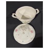 Floral Porcelain Covered Sugar Bowl With Lid And Two Handles