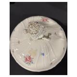 Floral Porcelain Covered Sugar Bowl With Lid And Two Handles