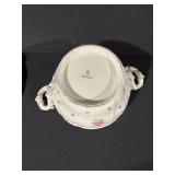 Floral Porcelain Covered Sugar Bowl With Lid And Two Handles