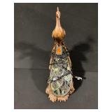 Peacock Table Lamp - Carved Wood With Mosaic Glass Inlay