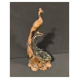 Peacock Table Lamp - Carved Wood With Mosaic Glass Inlay