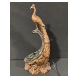 Peacock Table Lamp - Carved Wood With Mosaic Glass Inlay