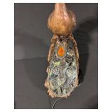 Peacock Table Lamp - Carved Wood With Mosaic Glass Inlay