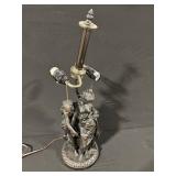 Bronze-Tone Statue Lamp with Classical Couple Figures