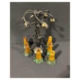 Vintage Multi-Arm Tulip Glass Shade Lamp with Amber/Green Shades