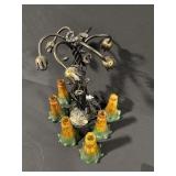 Vintage Multi-Arm Tulip Glass Shade Lamp with Amber/Green Shades