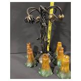 Vintage Multi-Arm Tulip Glass Shade Lamp with Amber/Green Shades