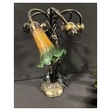 Vintage Multi-Arm Tulip Glass Shade Lamp with Amber/Green Shades