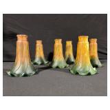 Vintage Multi-Arm Tulip Glass Shade Lamp with Amber/Green Shades