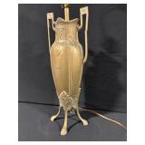 Antique Brass Vase-Style Table Lamp with Floral Relief
