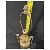 Antique Brass Vase-Style Table Lamp with Floral Relief