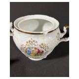 Limoges-Style White Porcelain Tea Set, Gold Trim - Teapot + Cups & Saucers