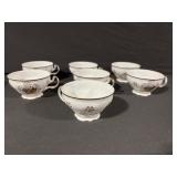 Limoges-Style White Porcelain Tea Set, Gold Trim - Teapot + Cups & Saucers