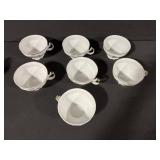 Limoges-Style White Porcelain Tea Set, Gold Trim - Teapot + Cups & Saucers