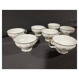 Limoges-Style White Porcelain Tea Set, Gold Trim - Teapot + Cups & Saucers
