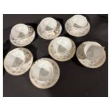 Limoges-Style White Porcelain Tea Set, Gold Trim - Teapot + Cups & Saucers