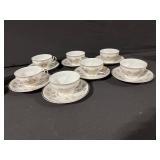 Limoges-Style White Porcelain Tea Set, Gold Trim - Teapot + Cups & Saucers