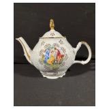 Limoges-Style White Porcelain Tea Set, Gold Trim - Teapot + Cups & Saucers