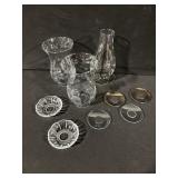 2x Clear Glass Etched Hurricane Vases With Leaf Motif