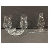 2x Clear Glass Etched Hurricane Vases With Leaf Motif
