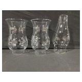 2x Clear Glass Etched Hurricane Vases With Leaf Motif